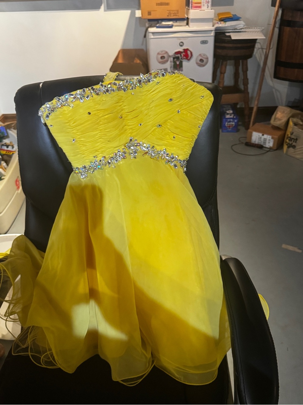 Yellow Beaded Strapless juniors Dress